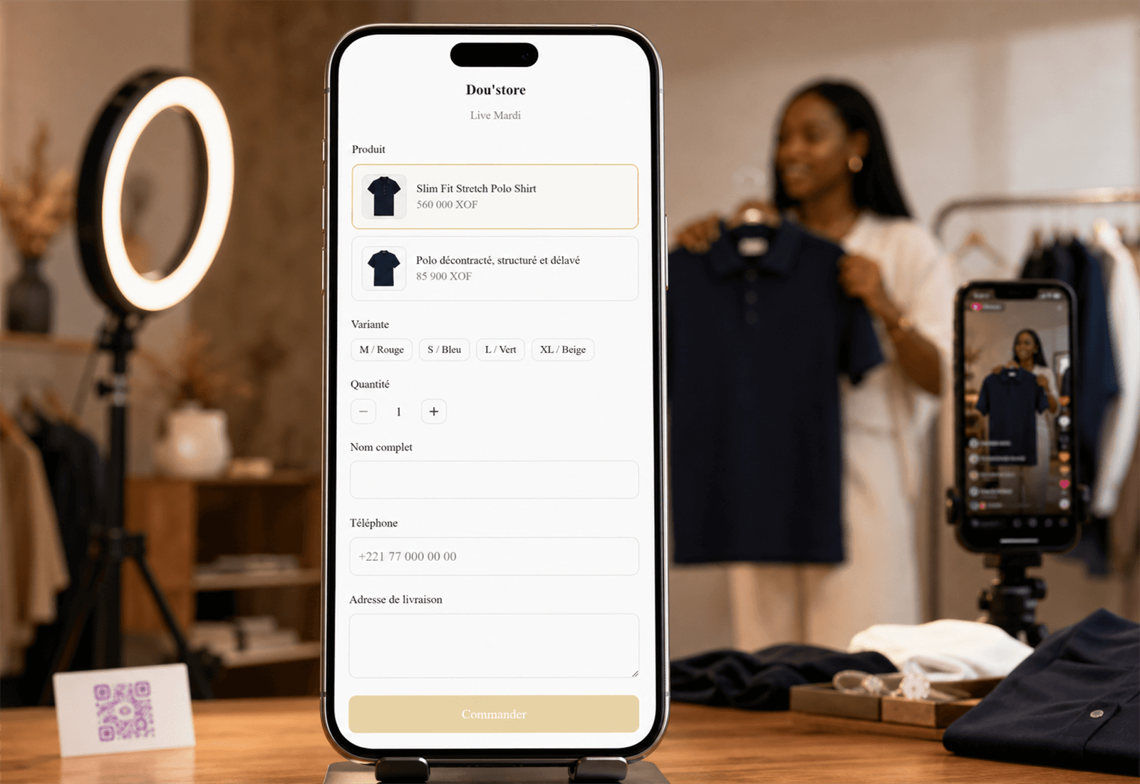 Interface Yelemarket permettant à un client de commander pendant un live.